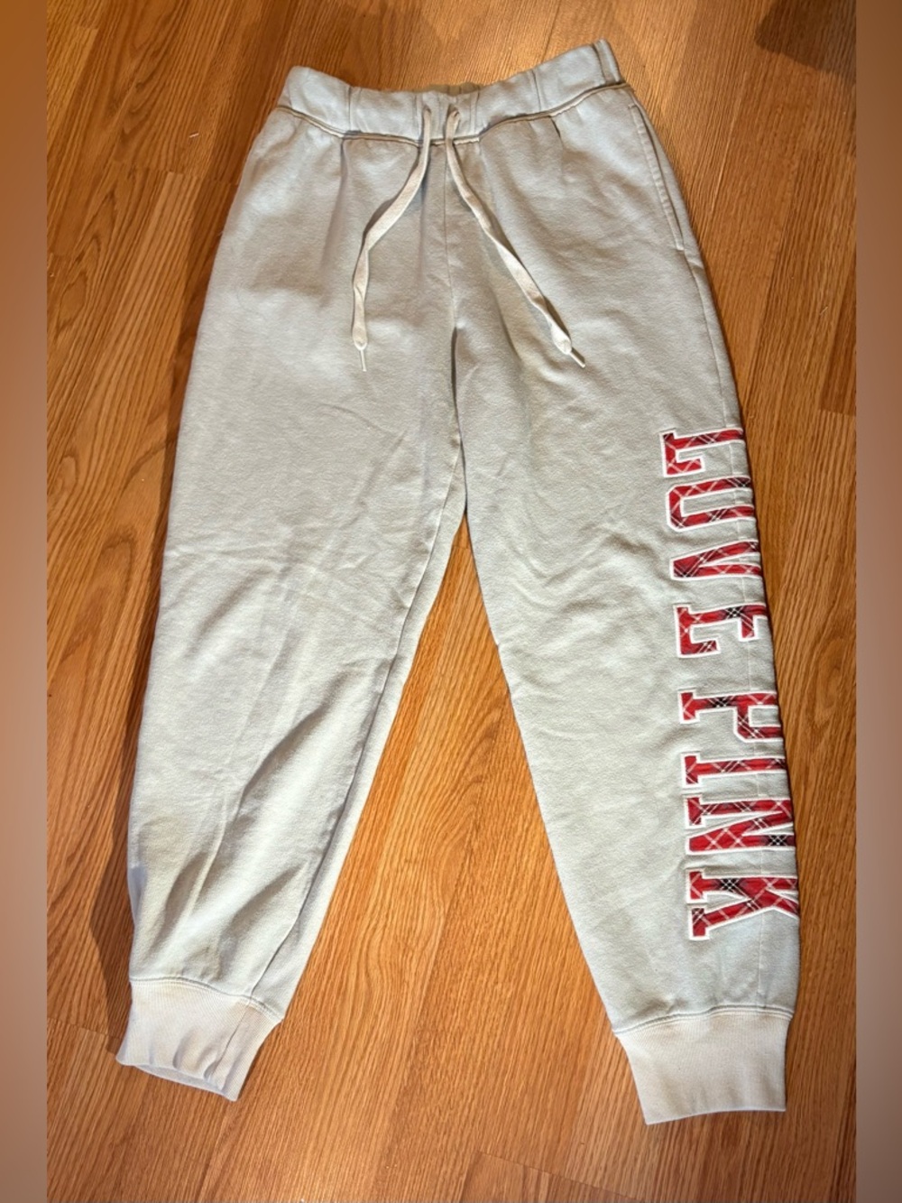 PINK Victoria's Secret Light Gray Sweatpant Joggers with Red Logo